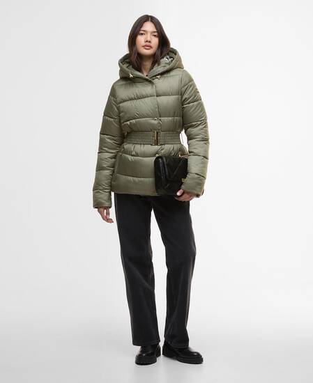 Pufferjacke Short Track Line Dusky Khaki/Jasmine Leopard Print