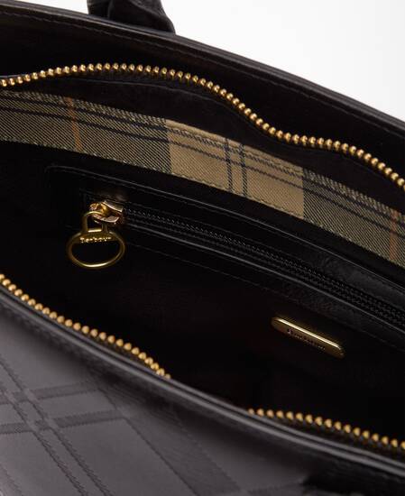 Leder Tote Bag Birch Black/ Deboss Tartan
