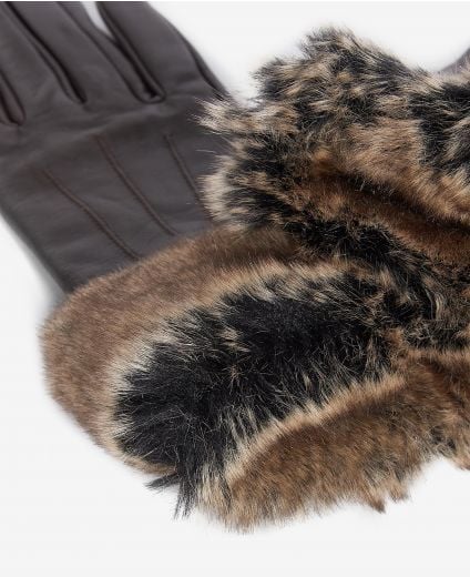 Faux-Fur Trimmed Leather Gloves