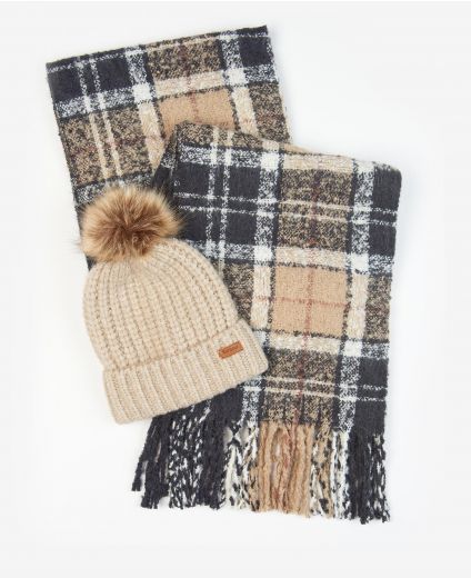 Barbour Christmas Gift Set Penshaw Beanie & Scarf Set in Grey LGS0025GY11